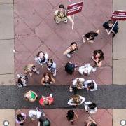 Overhead photo of a group of students at orientation. 